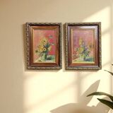 Oil on panel, pair of signed bouquet frames, early 20th century