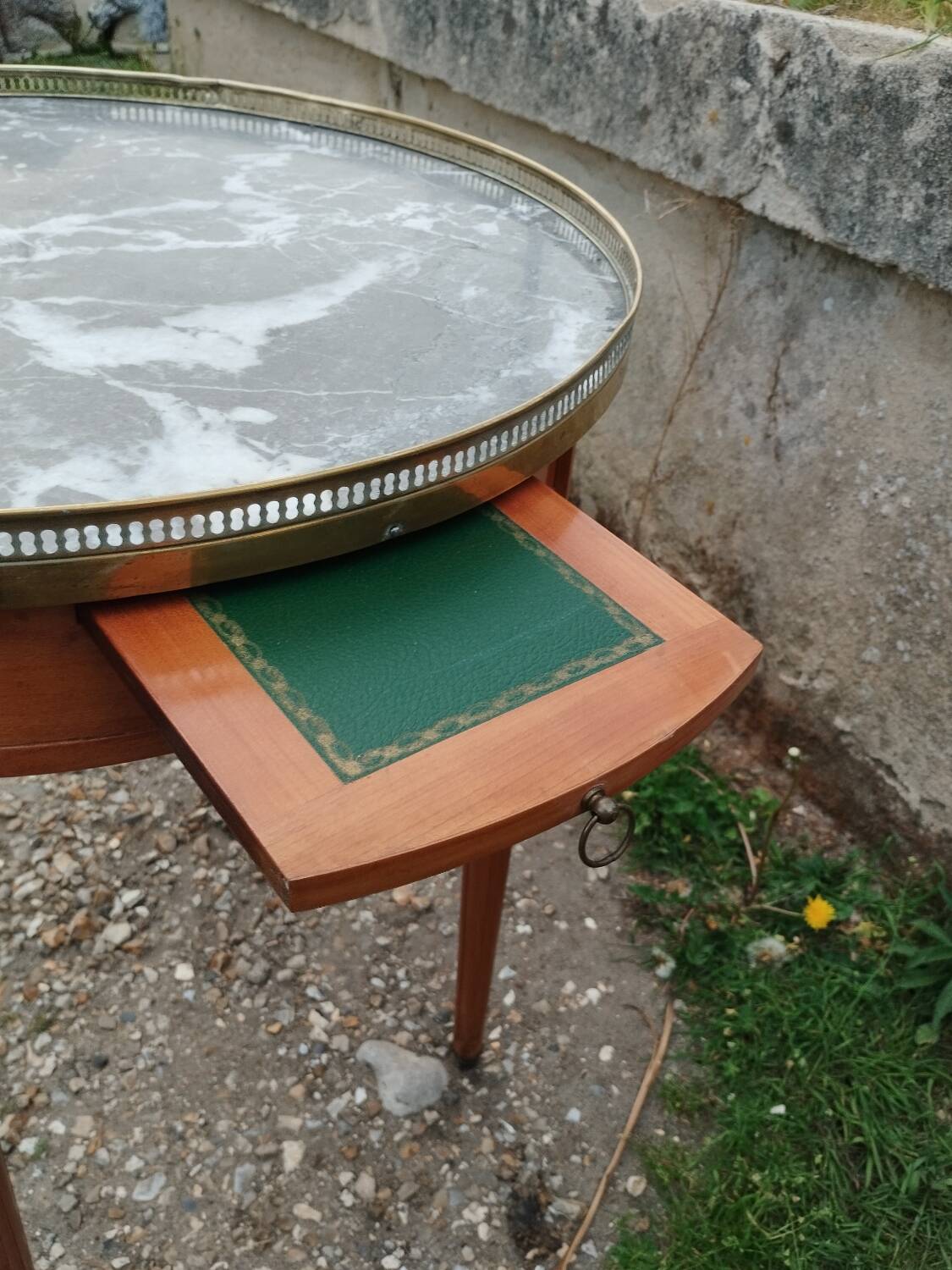 Antique bouillotte table with marble top, Louis XVI style