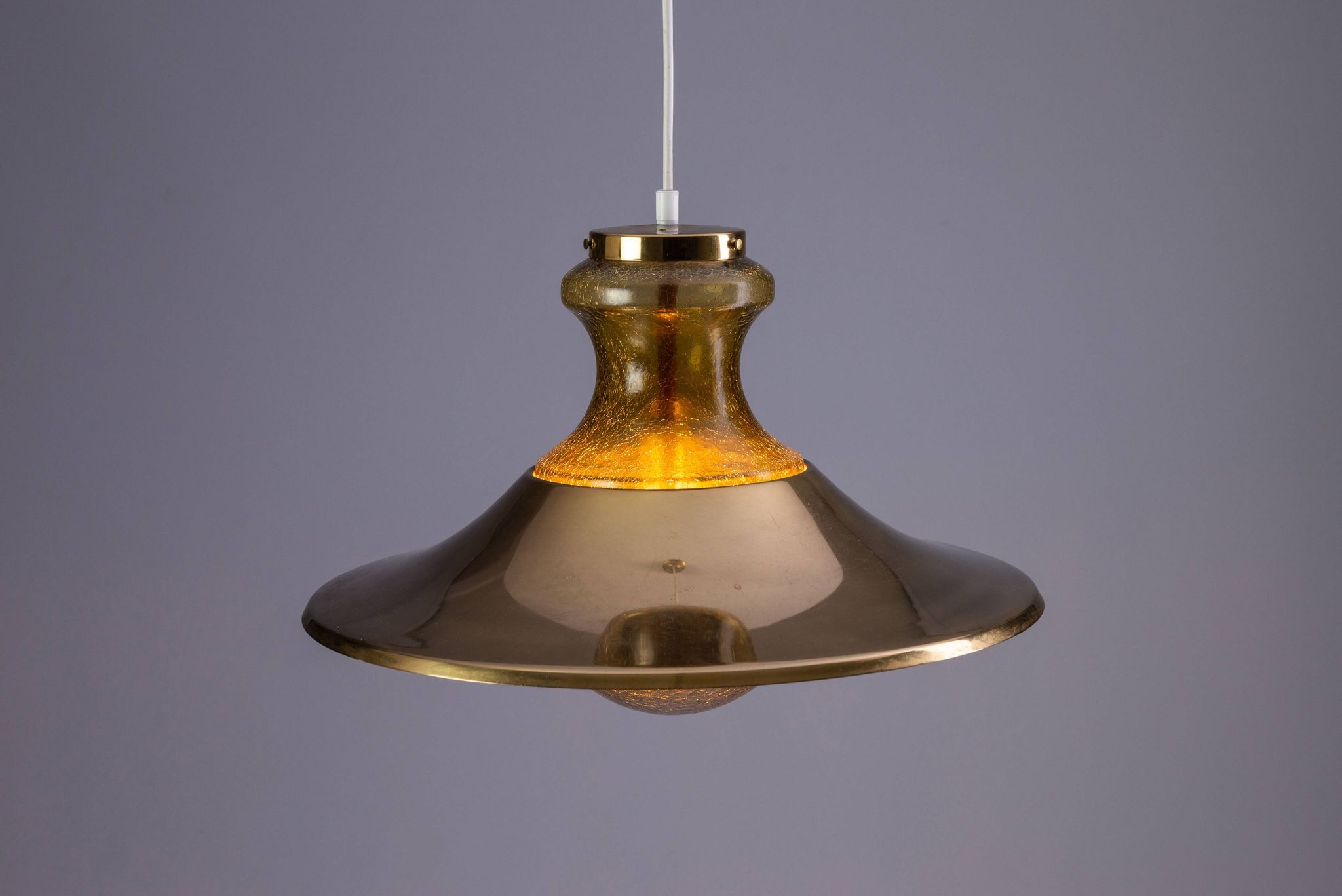 Large glass ‘‘bubble’’ chandelier with brass shade