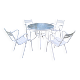 Garden Furniture Iron and Glass Table and 4 Tolix style Armchairs