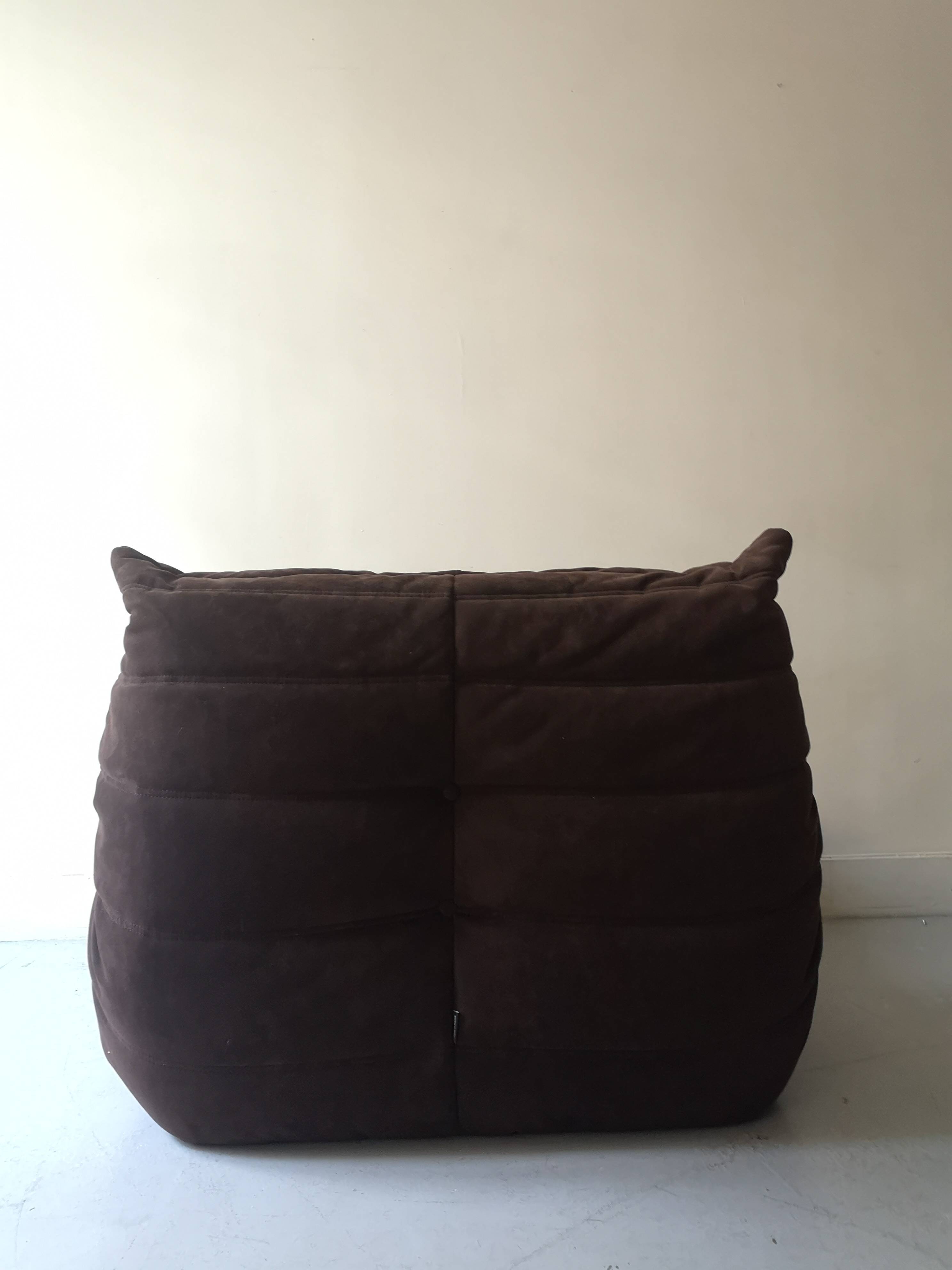TOGO low chair in chocolate suede, Michel Ducaroy for Ligne Roset 1970