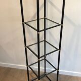 Pair of black lacquered metal and brass shelves. Guy Lefèvre for Maison Jansen. Circa 1970.