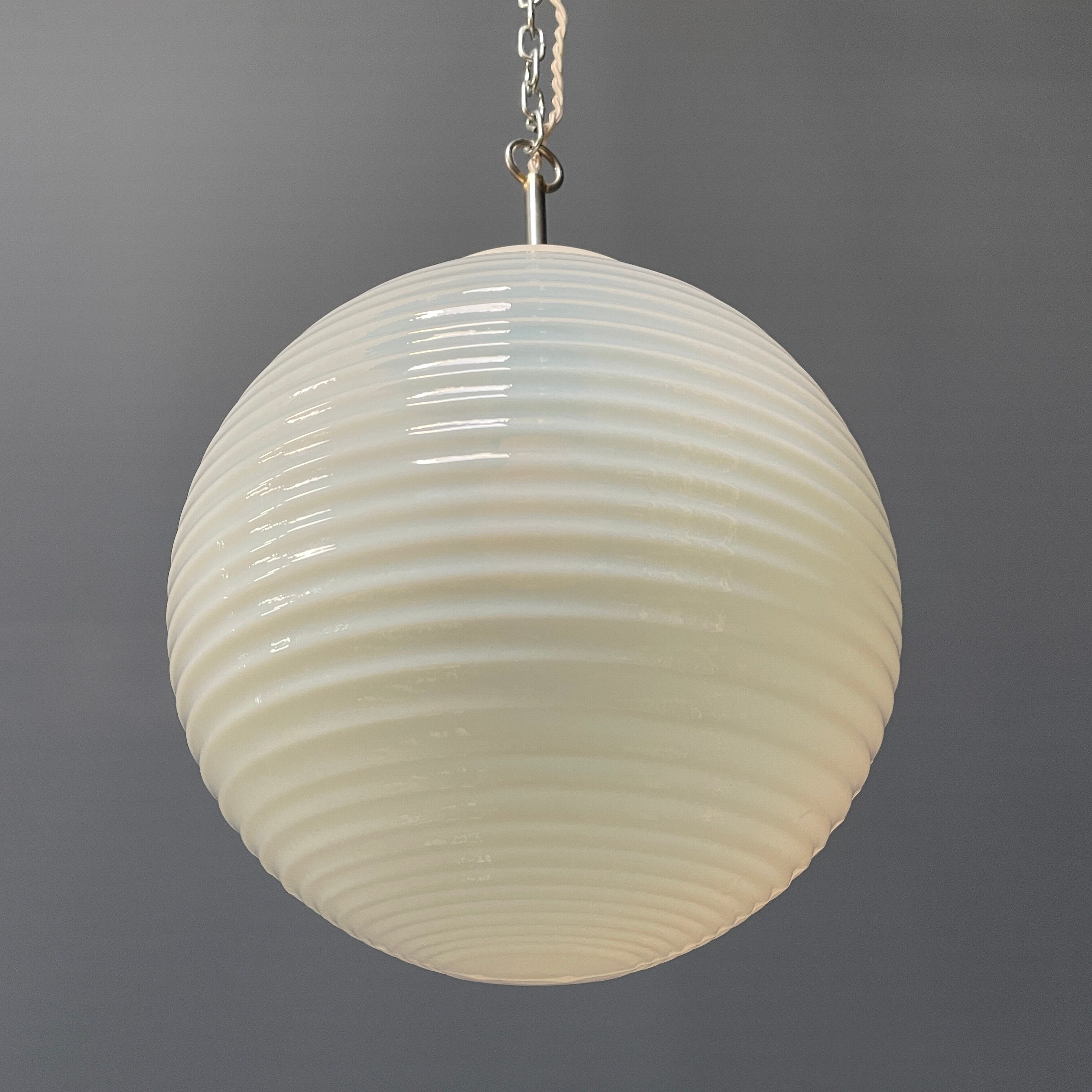 Mother of pearl opaline glass pendant lamps from the 1960s