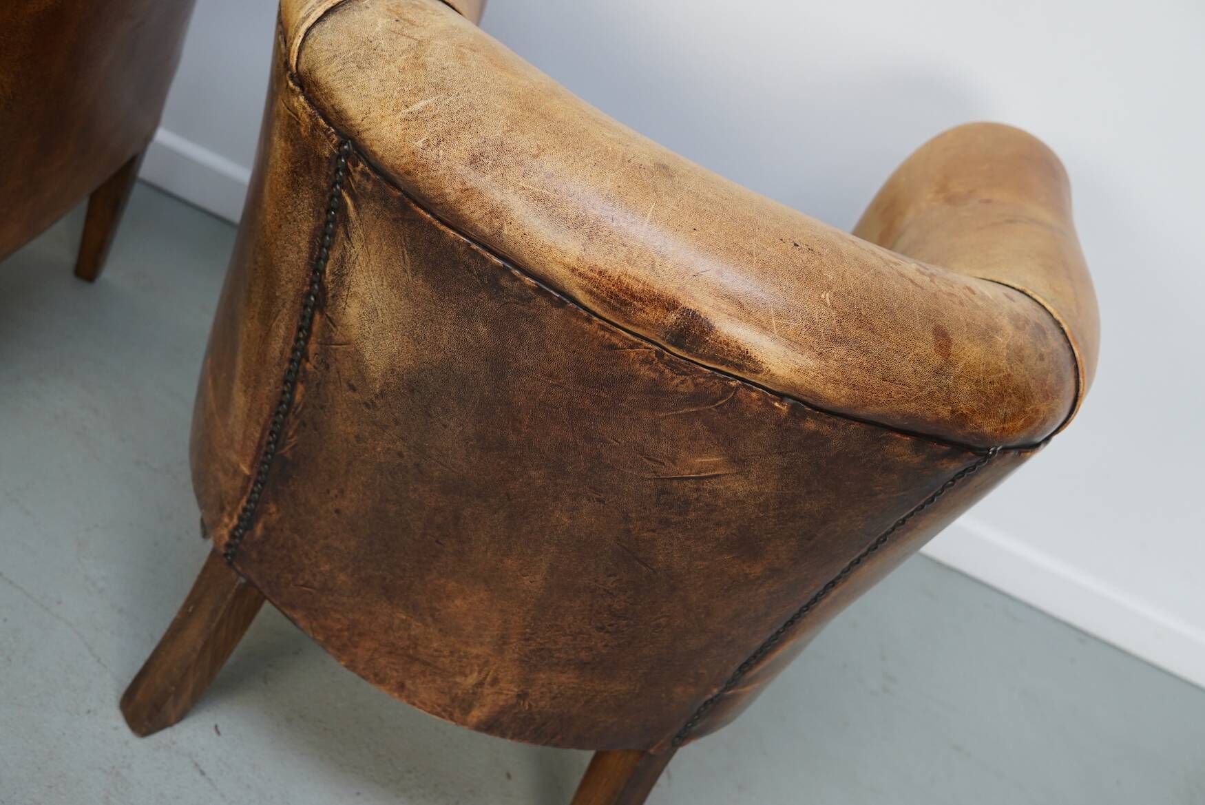 Vintage Dutch Cognac Leather Club Chairs, Set of 2