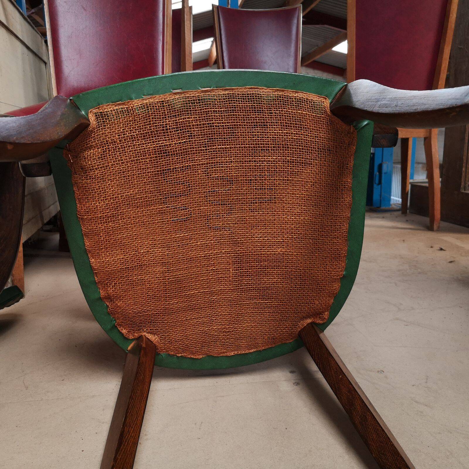 Pair of vintage green bridge armchairs