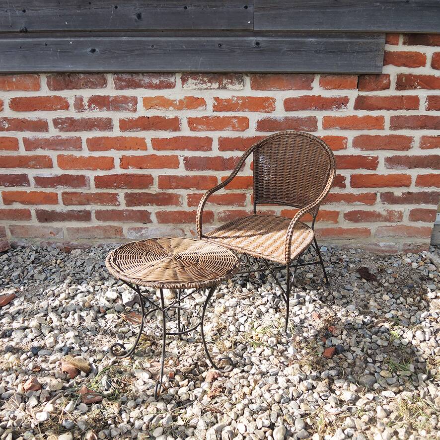 Antique Rattan Children's Armchair & Table