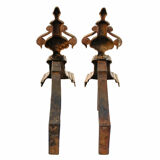 Paire de chenets laiton cuivré ancien accessoire de cheminée