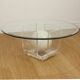 Vintage round coffee table in lucite and marbled glass.