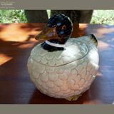 Enameled ceramic duck with lid