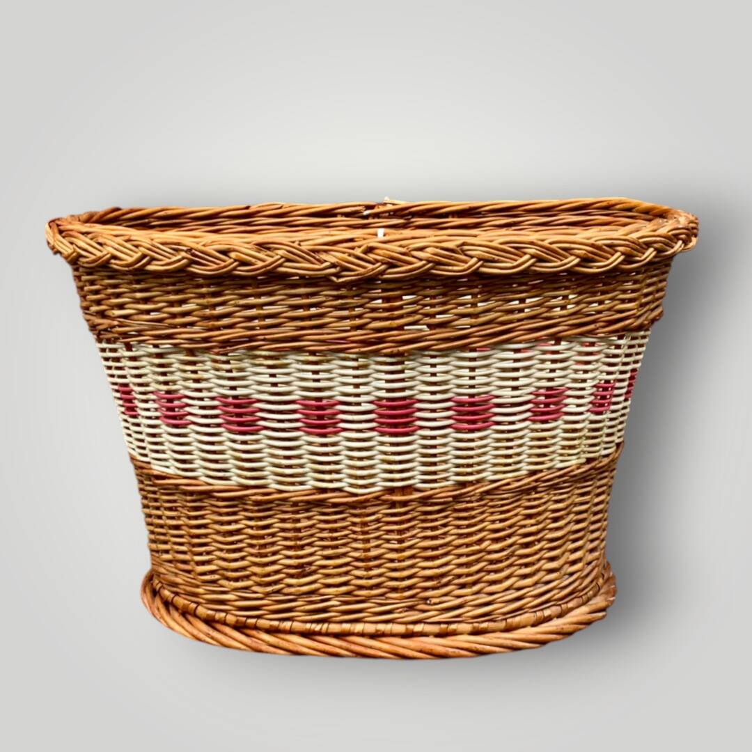 Old basket - wicker basket and woven scoubidou - 1960s