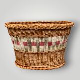Old basket - wicker basket and woven scoubidou - 1960s