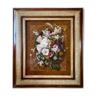 HSP table "Still life with field flowers" Trompe l'oeil with frame
