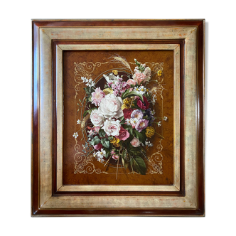 HSP painting "Still life with wild flowers" Trompe l'oeil with frame