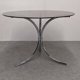 Chrome metal and smoked glass round table, Italy circa 1970.