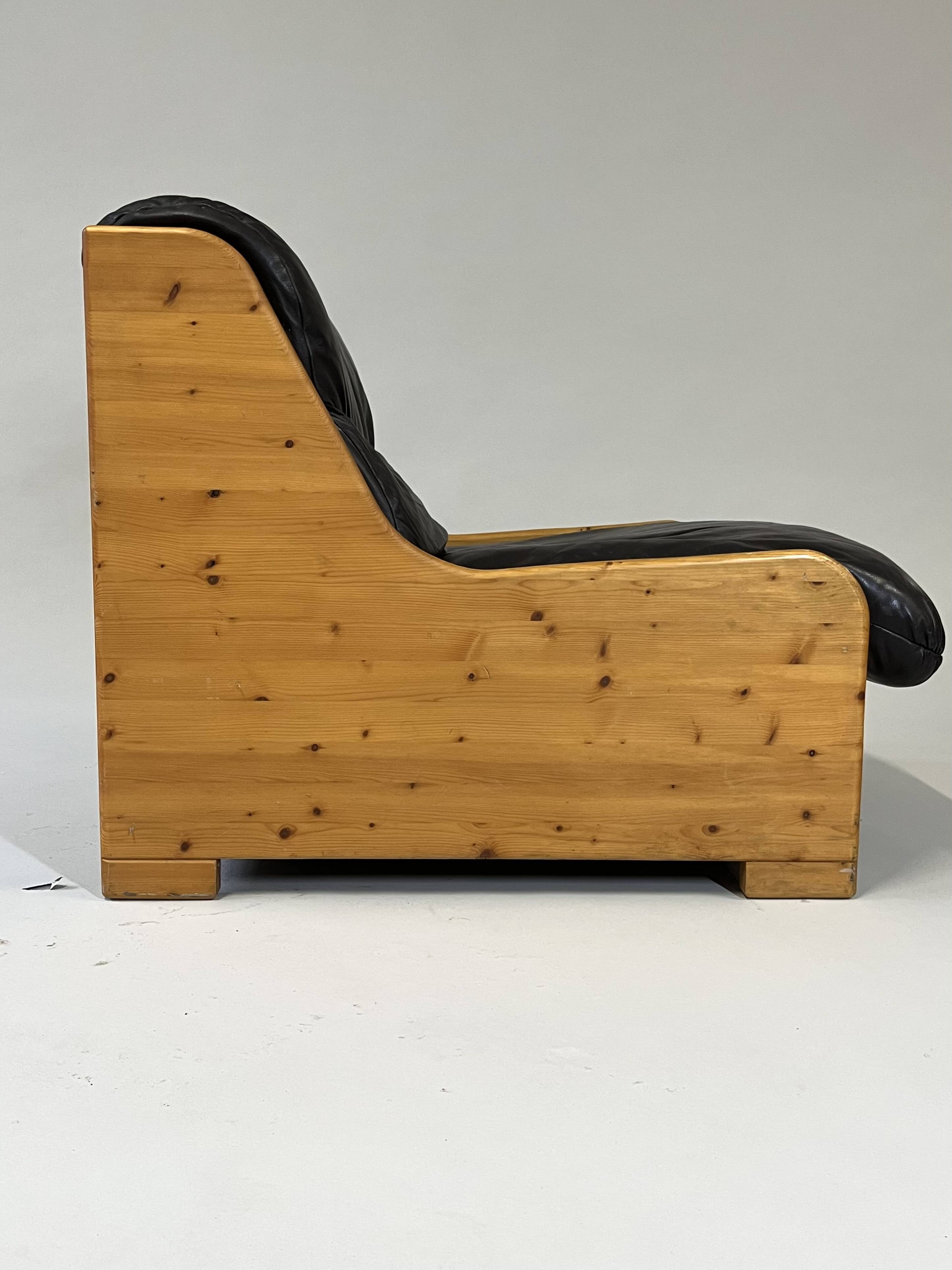 Vintage Brutalist Leather Armchair, 1960s–1970s