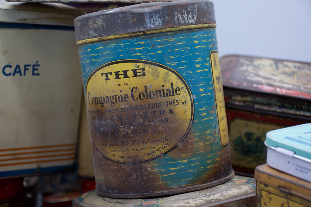Set of eighty-two metal food boxes 1940'