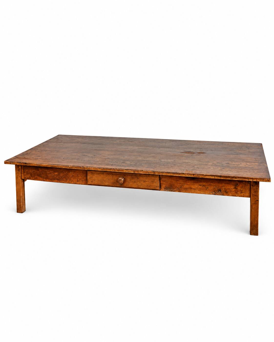 Oversized Vintage Oak Coffee Table with Two Drawers
