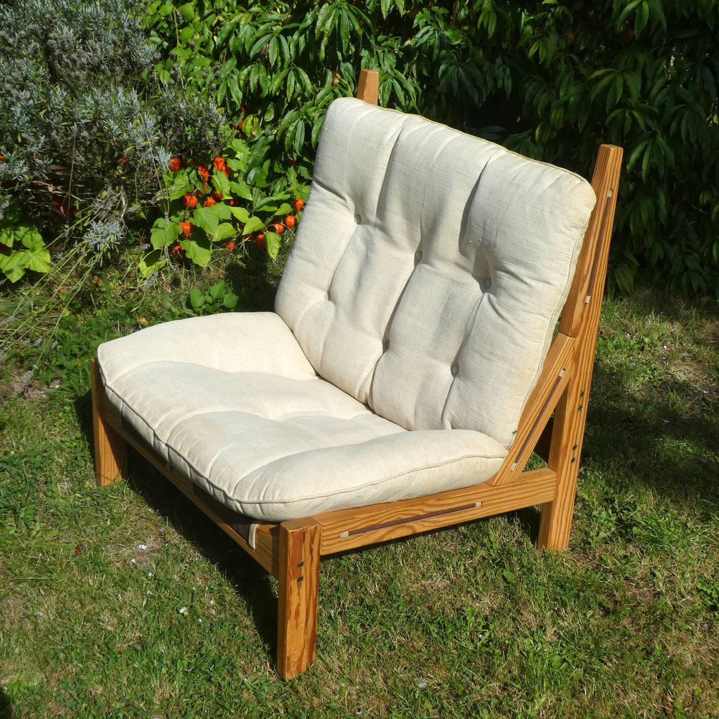 rare large pine armchair, Silkeborg, Denmark, 1970
