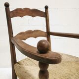 Fauteuil en chêne massif et paille