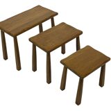Vintage Set of 3 brutalist oak side or nesting tables 1970s