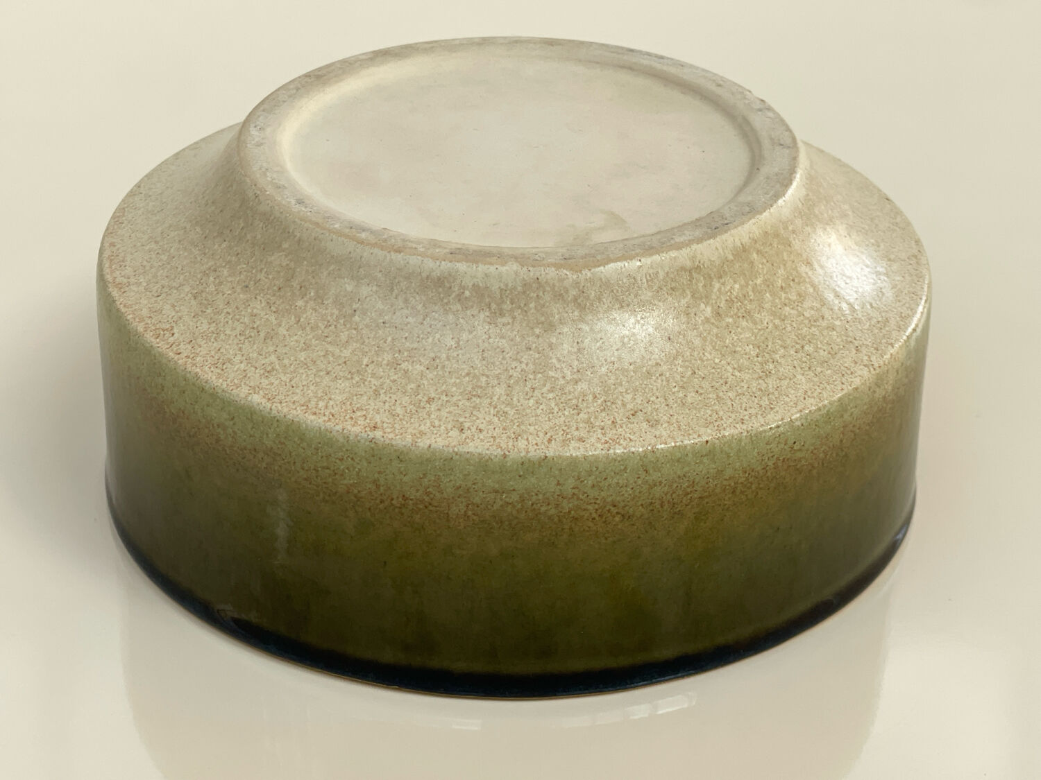 Large vintage ceramic bowl in olive green enamel - 1970s