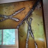 Miroir brutaliste en laiton par Jean Goardere, France, années 1970