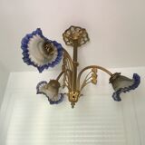 Art Deco style chandelier, bronze and glass paste tulips