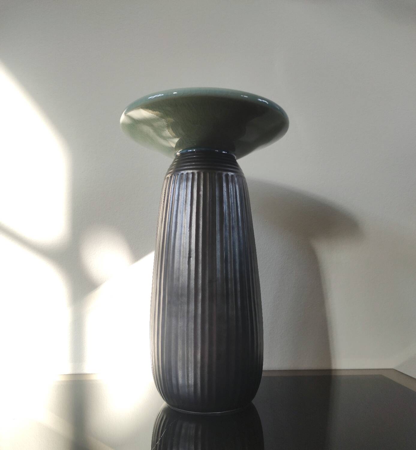 Vintage architectural vase in two-tone ceramic