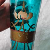 Large art nouveau turquoise blown glass vase