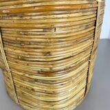 Mid-century rattan and brass bauhaus waste paper bin, france, 1960s