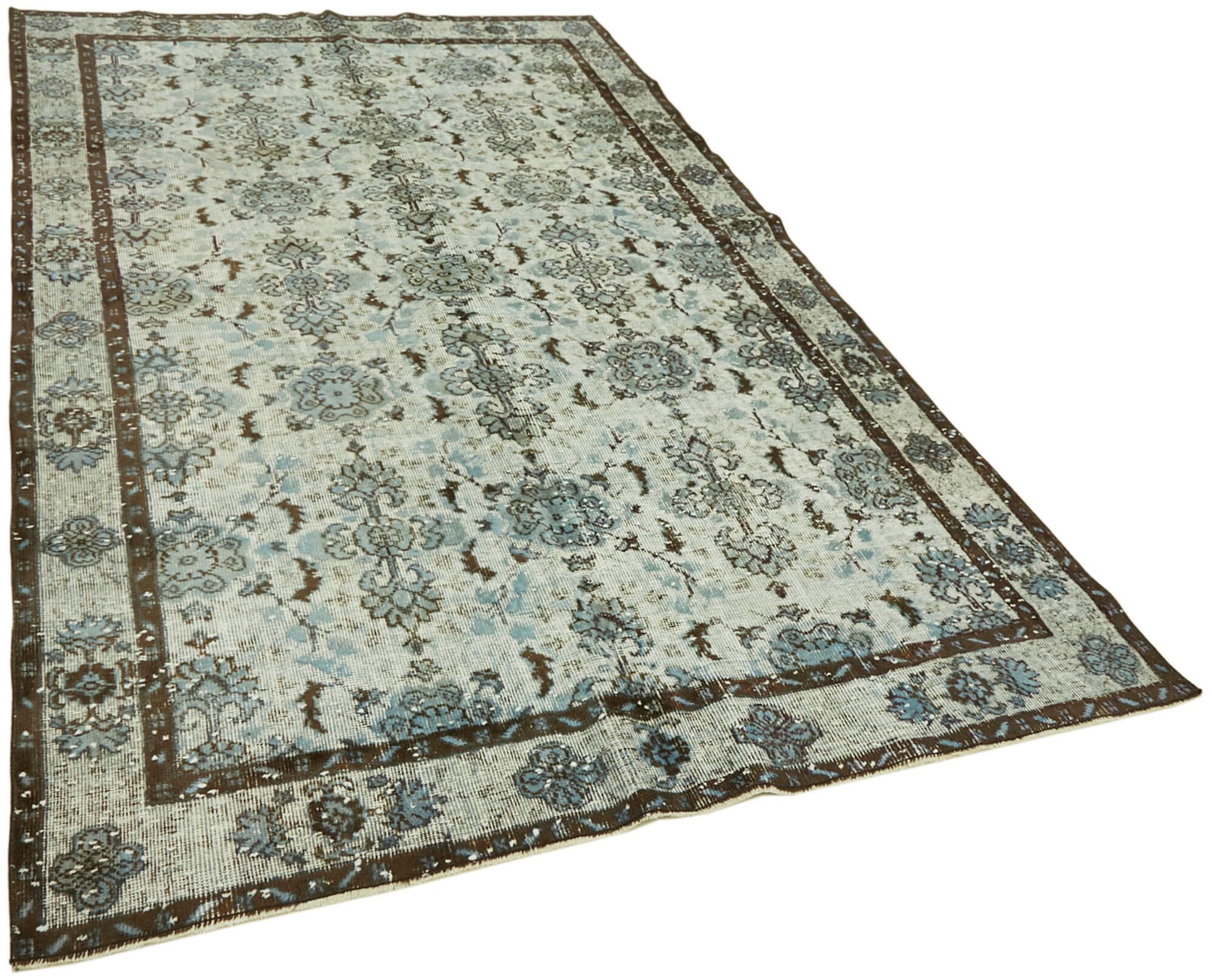 Handmade distressed oriental 1980s 190 cm x 300 cm blue rug