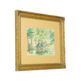 Watercolor José Wolff Art Painting Wooden Baroque Style Frame 1924