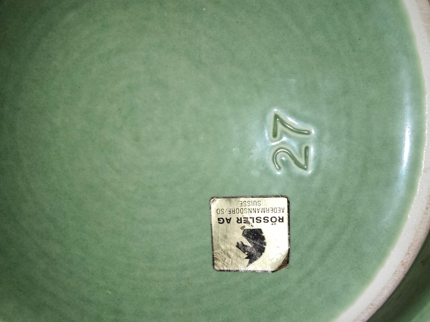 Antique plate Rössler AG Aedermannsdorf Switzerland Ceramics with floral motif Green