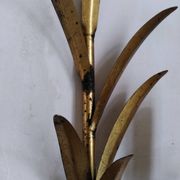 Pair of gold metal leaf wall sconces