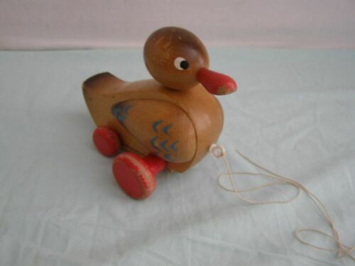 Old articulated wooden toy Duck, to pull