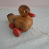 Old articulated wooden toy Duck, to pull