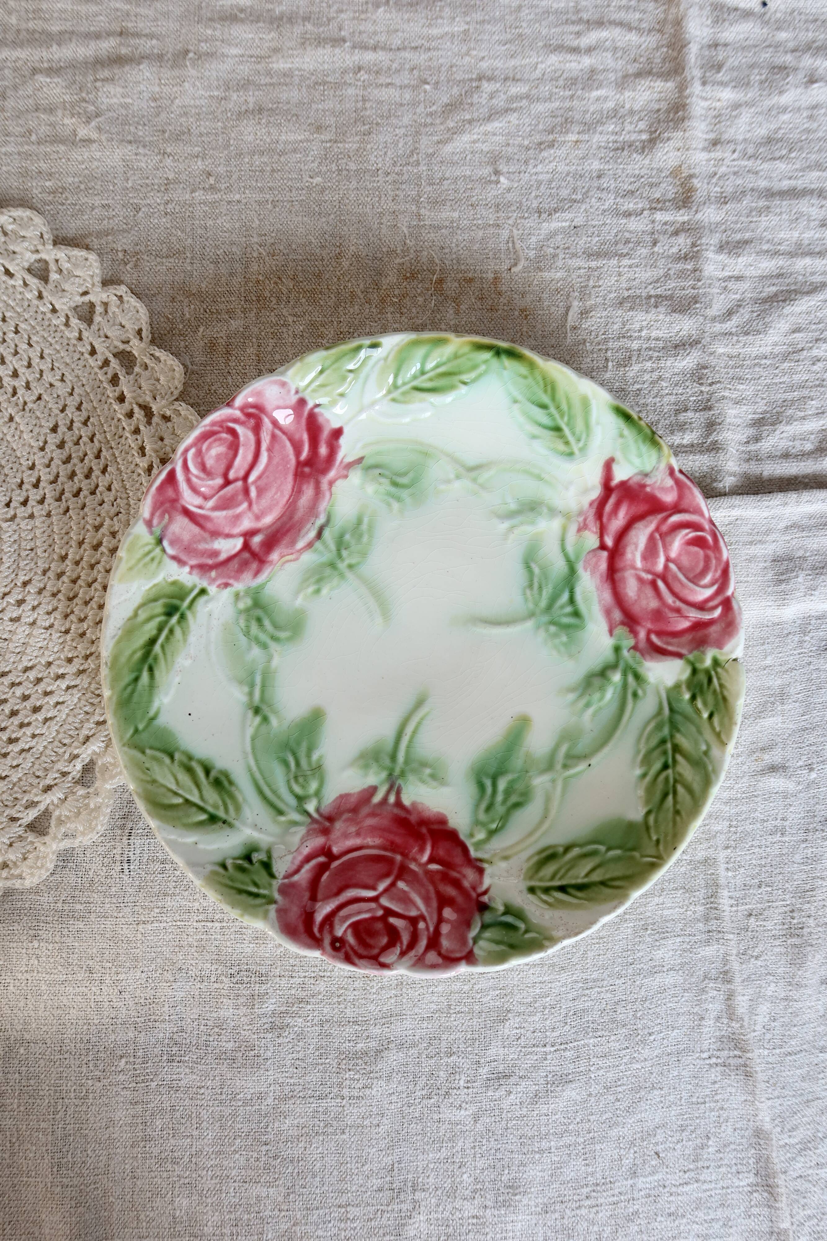 Vintage dessert plate with pink flowers