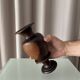 Vintage Sculptural Turned Wood Vase – Dark Hardwood – 20 cm