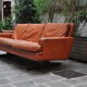 Scandinavian leather and rosewood sofa Fredrik Kayser 1965, 3 places