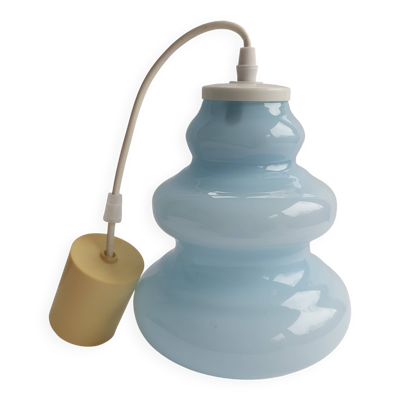 Suspension baladeuse en verre opalin bleu vintage