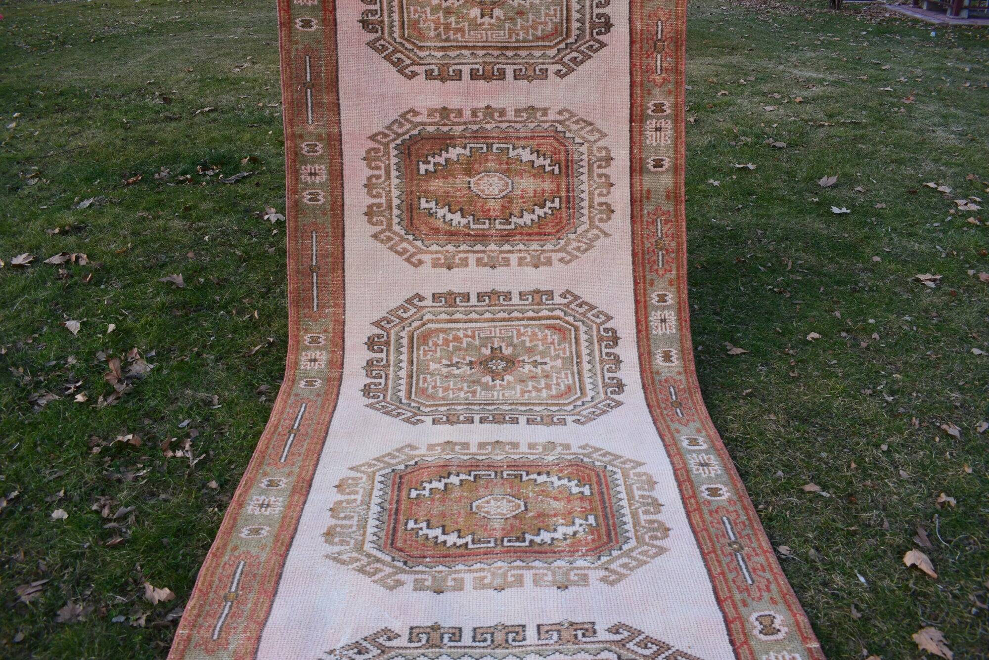 Vintage Turkish hallway rug 133x377 cm
