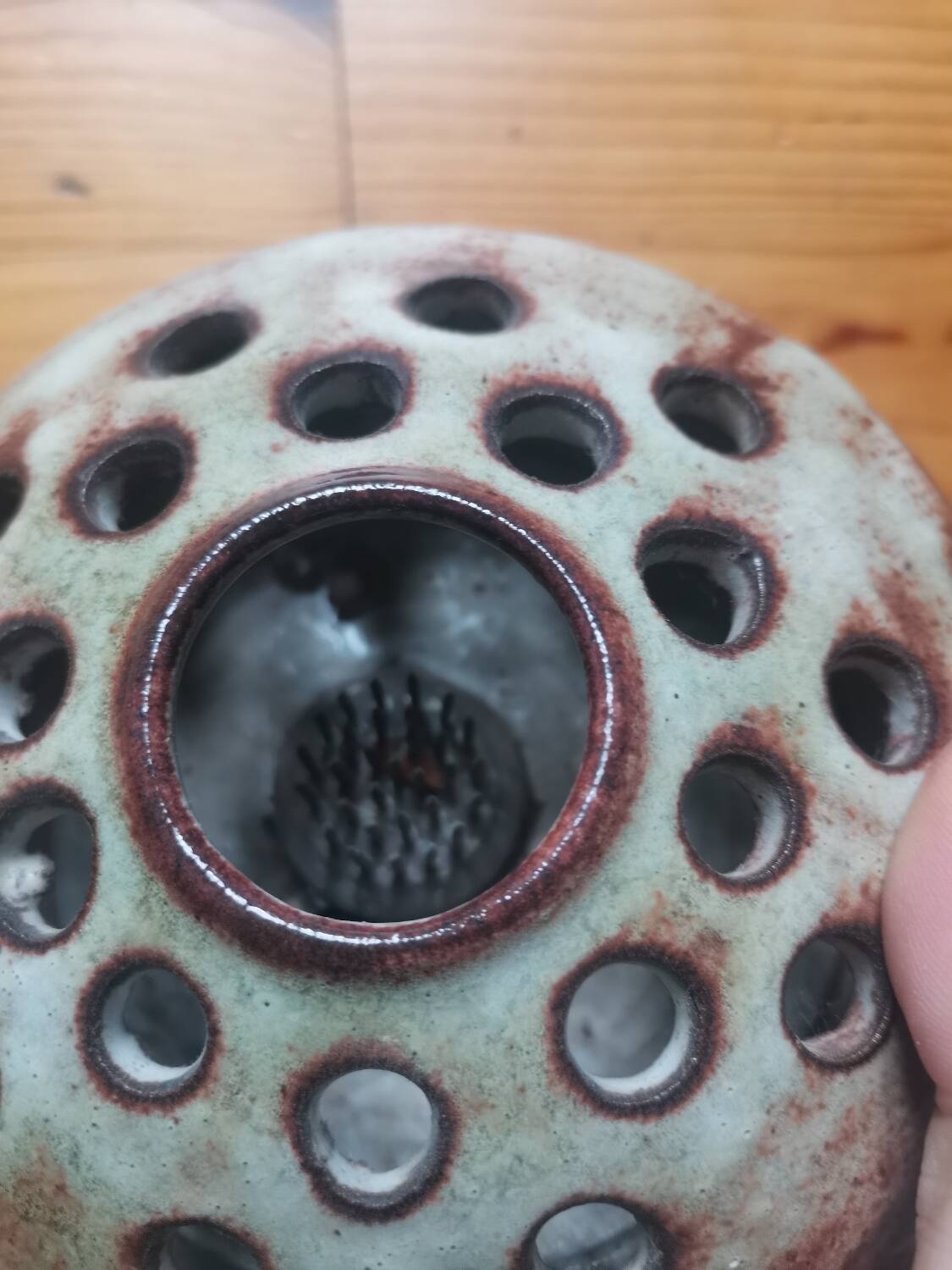 Vintage stoneware spade flower vase signed