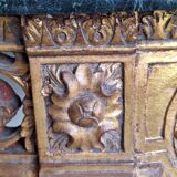 French baroque half-moon wall console with marble and six legs.