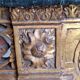 French baroque half-moon wall console with marble and six legs.