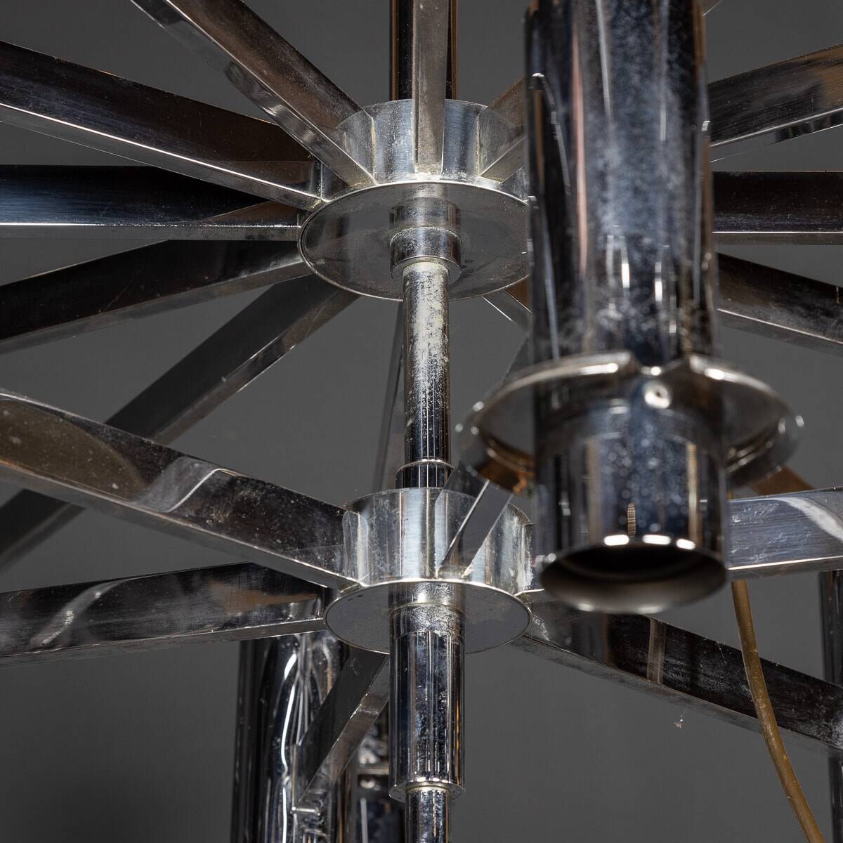 20thC ITALIAN CHROME & SMOKED GLASS EIGHTEEN LIGHT CHANDELIER c.1970
