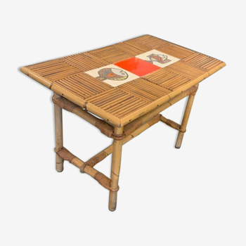 Table basse en rotin et céramique de Roger Capron