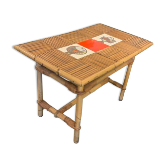 Coffee table in rattan and ceramics by Roger Capron