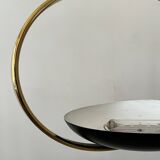 Black metal and brass arc pendant light "Les Activités" by Lucien Gau, Paris 1960