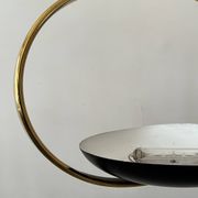 Black metal and brass arc pendant light "Les Activités" by Lucien Gau, Paris 1960