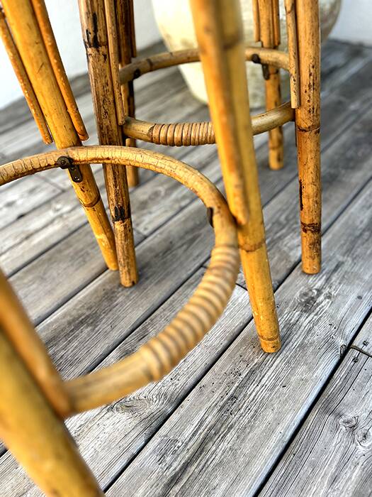 Paire de tabouret en bambou et rotin